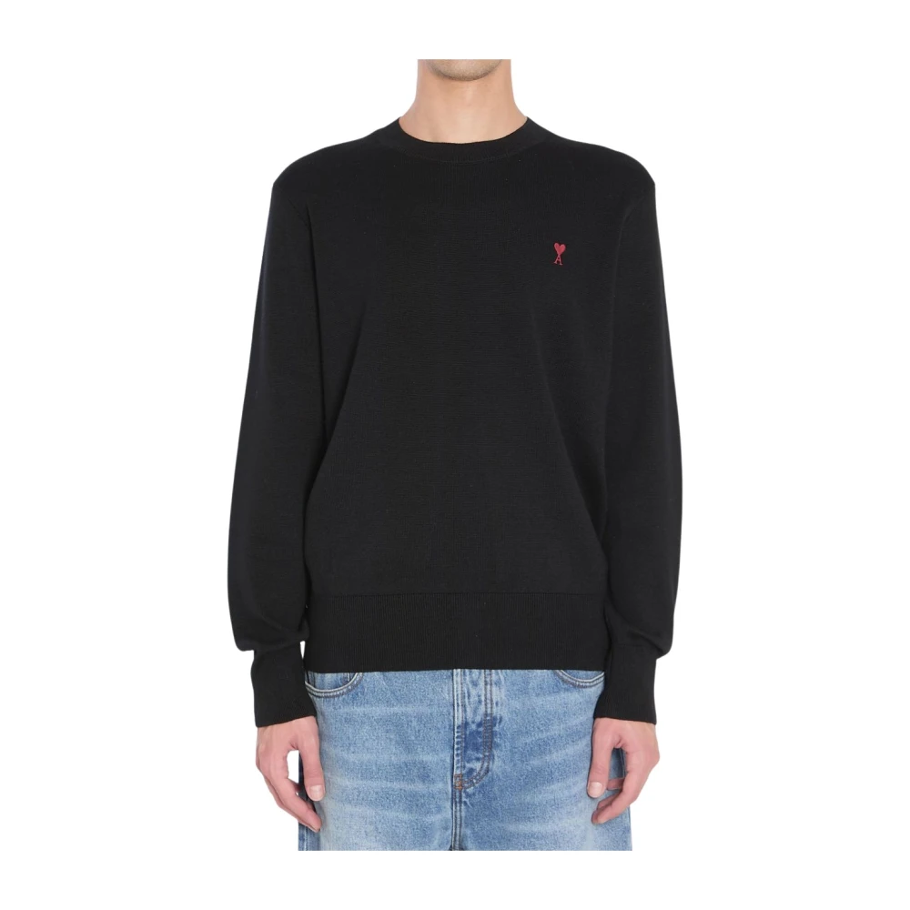 Ami Paris Mannelijk Zwart E Wol Ronde Hals Hart Motief