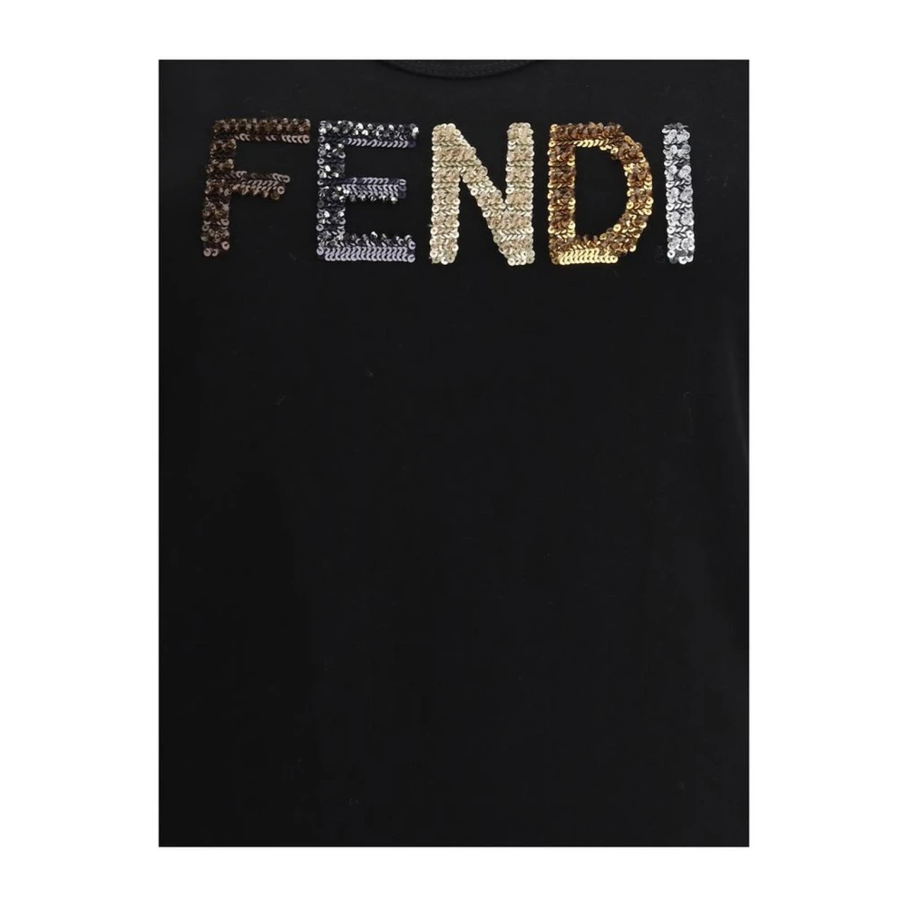 Fendi Rhinestone Tank Top Monochrome Patroon Black Dames