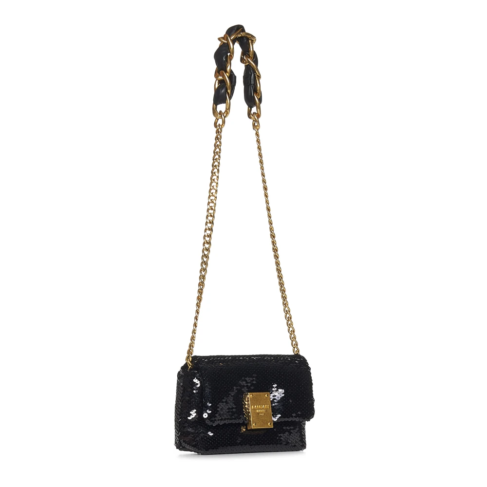Balmain Zwarte Pailletten Schoudertas met Ketting Black Dames