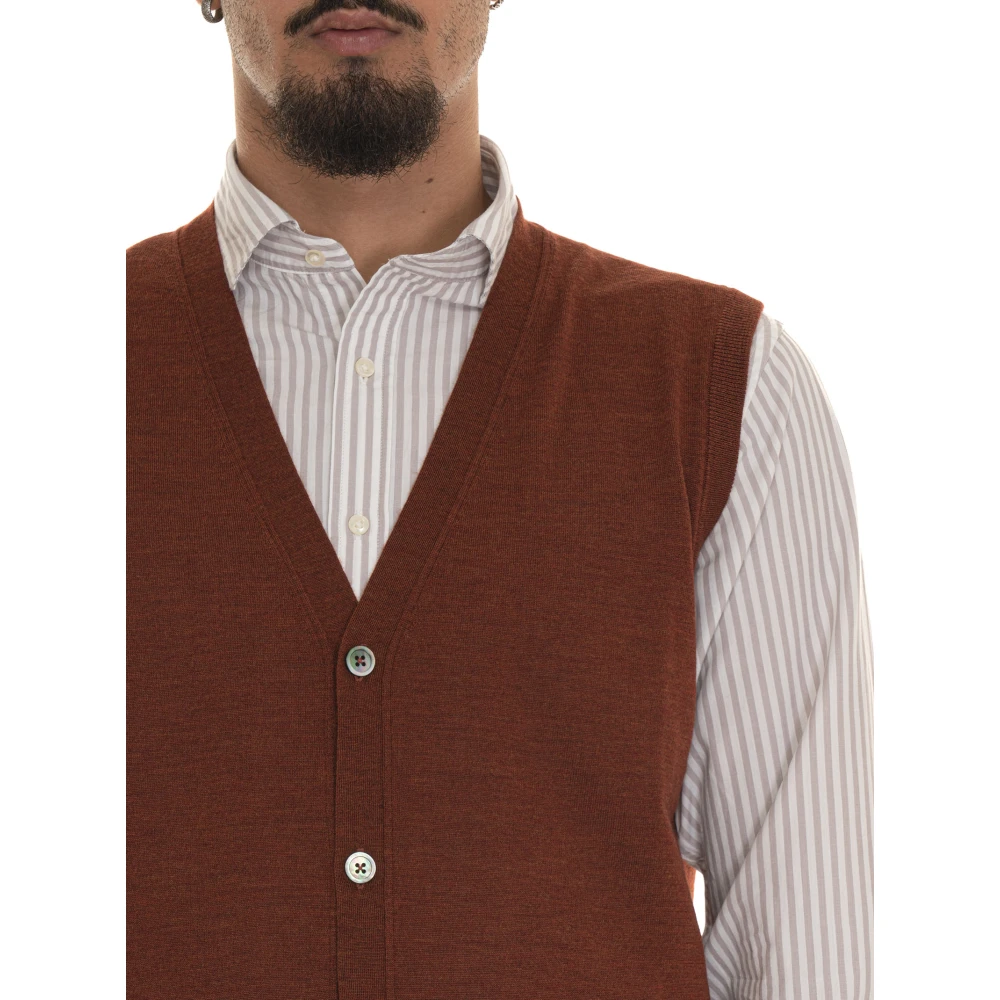 Hindustrie Merino Wol Gebreid Vest met Paremoer Knopen Orange Heren