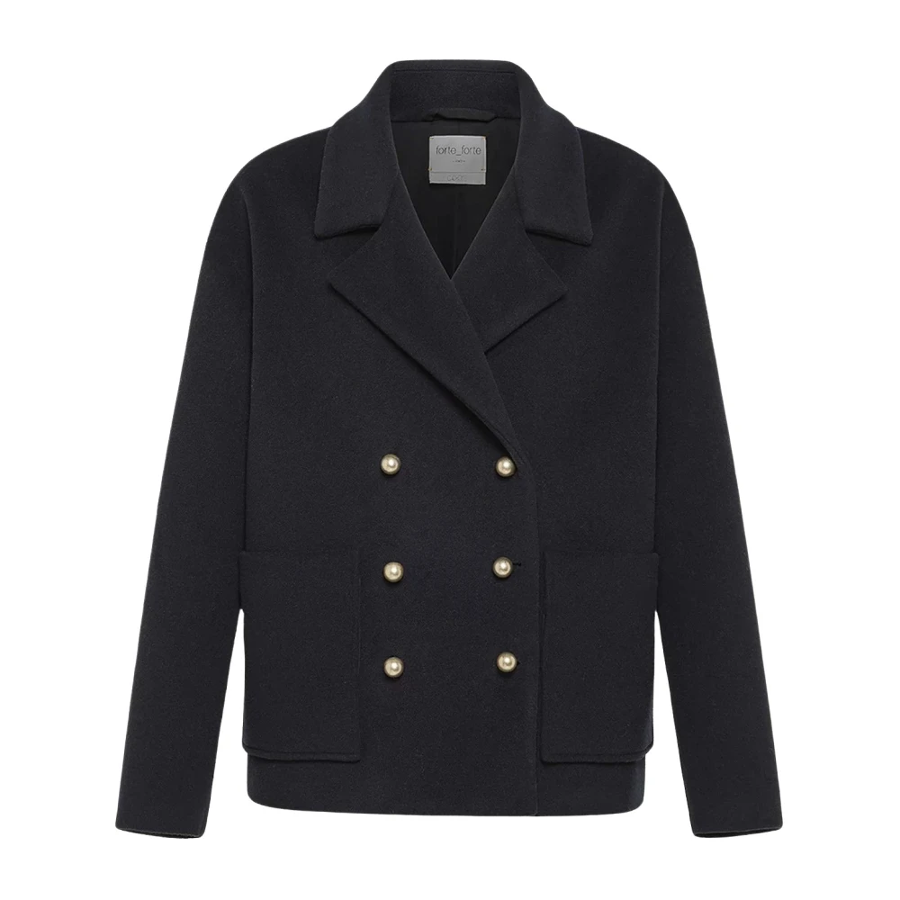 Forte Kasjmier Peacoat met Zakken en Metalen Knopen Black Dames