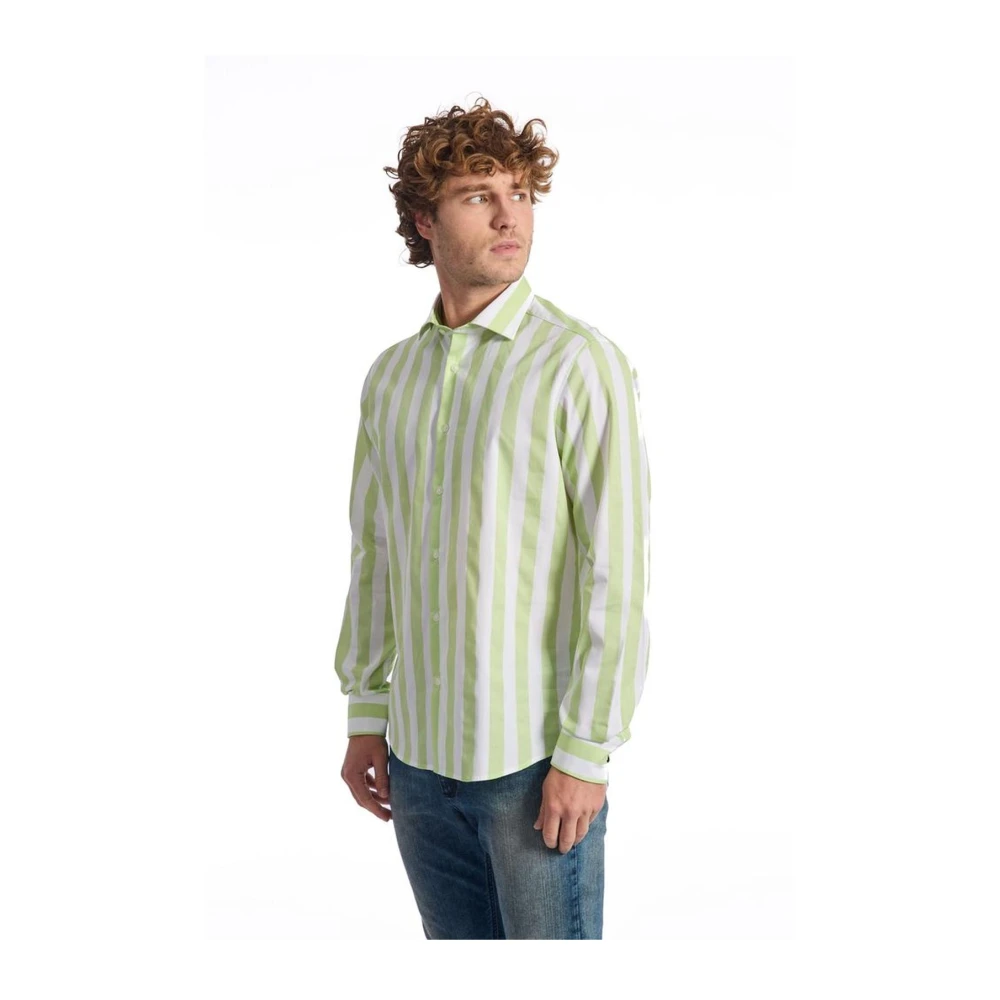 Baldinini Groen Gestreept Katoenen Overhemd Slim Fit Green Heren