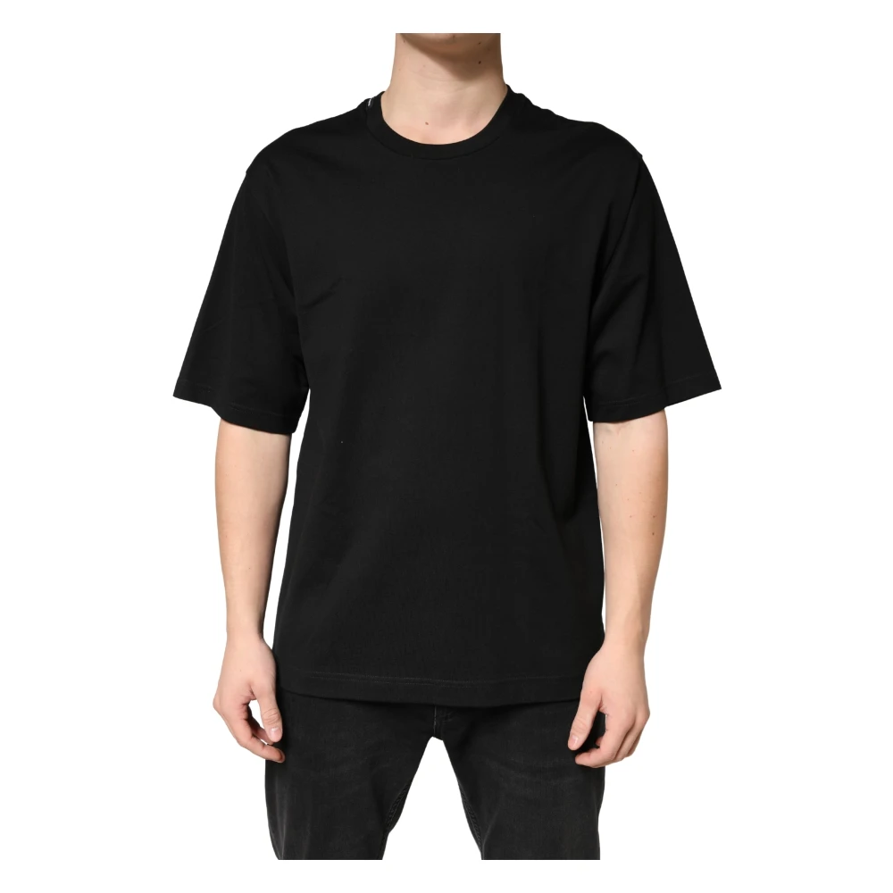 Dolce & Gabbana Black T-Shirts, Male, L, Crewneck Short Sleeve T-Shirt