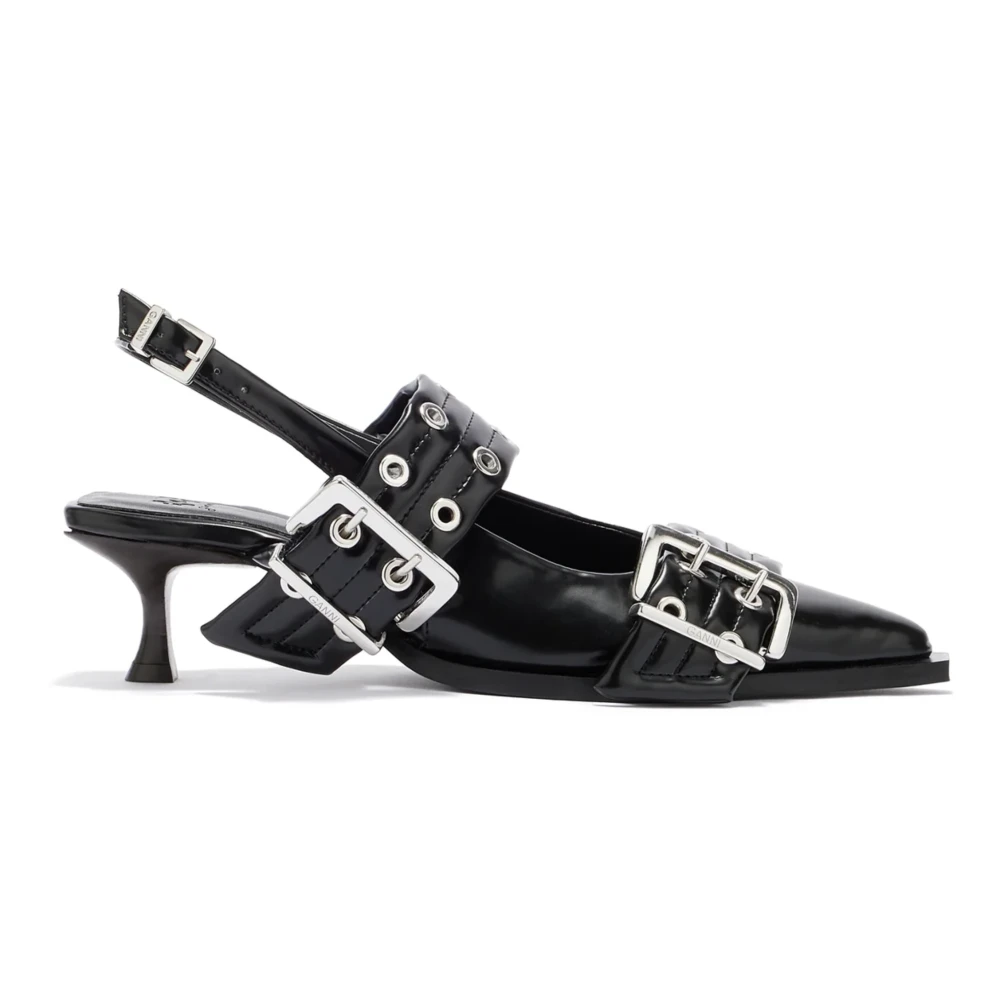 Ganni Women's Black Pumps, 6 Uk, Buckle Kitten Heel
