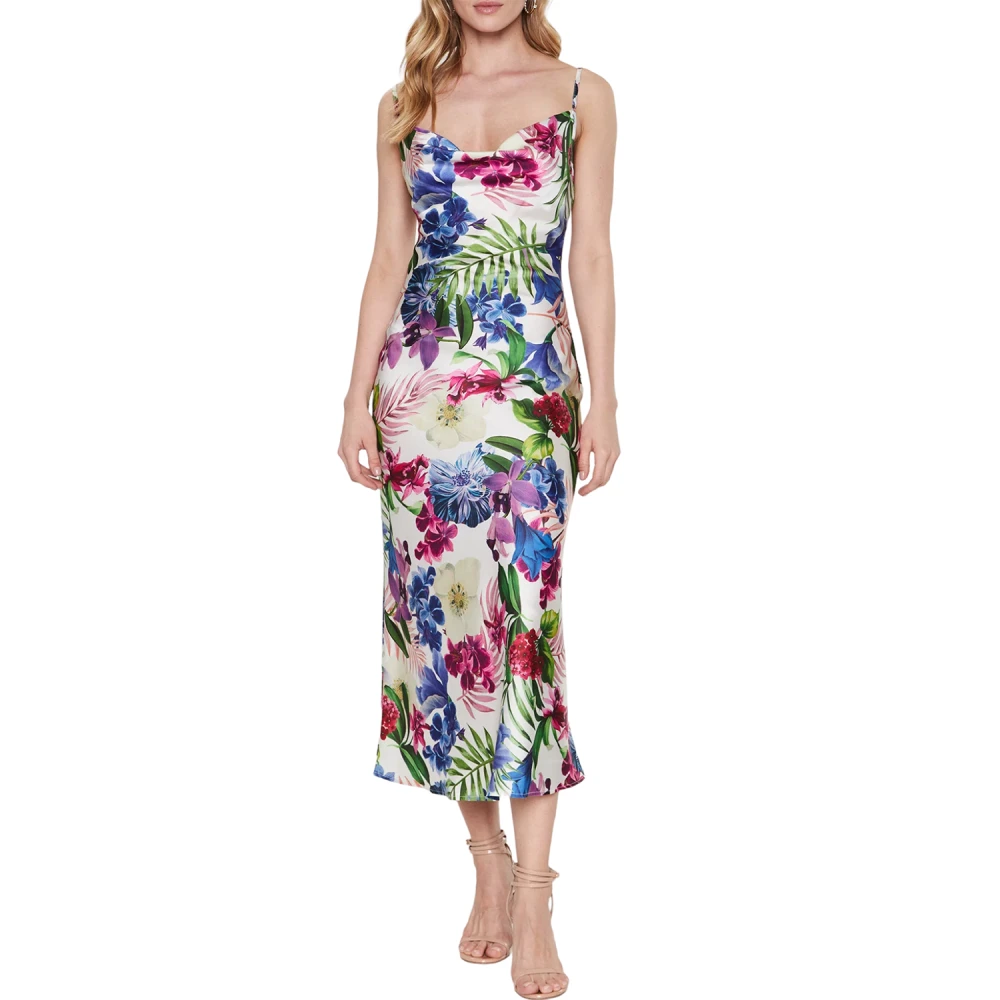 Guess Bloemen Satijnen Midi Jurk Multicolor Dames