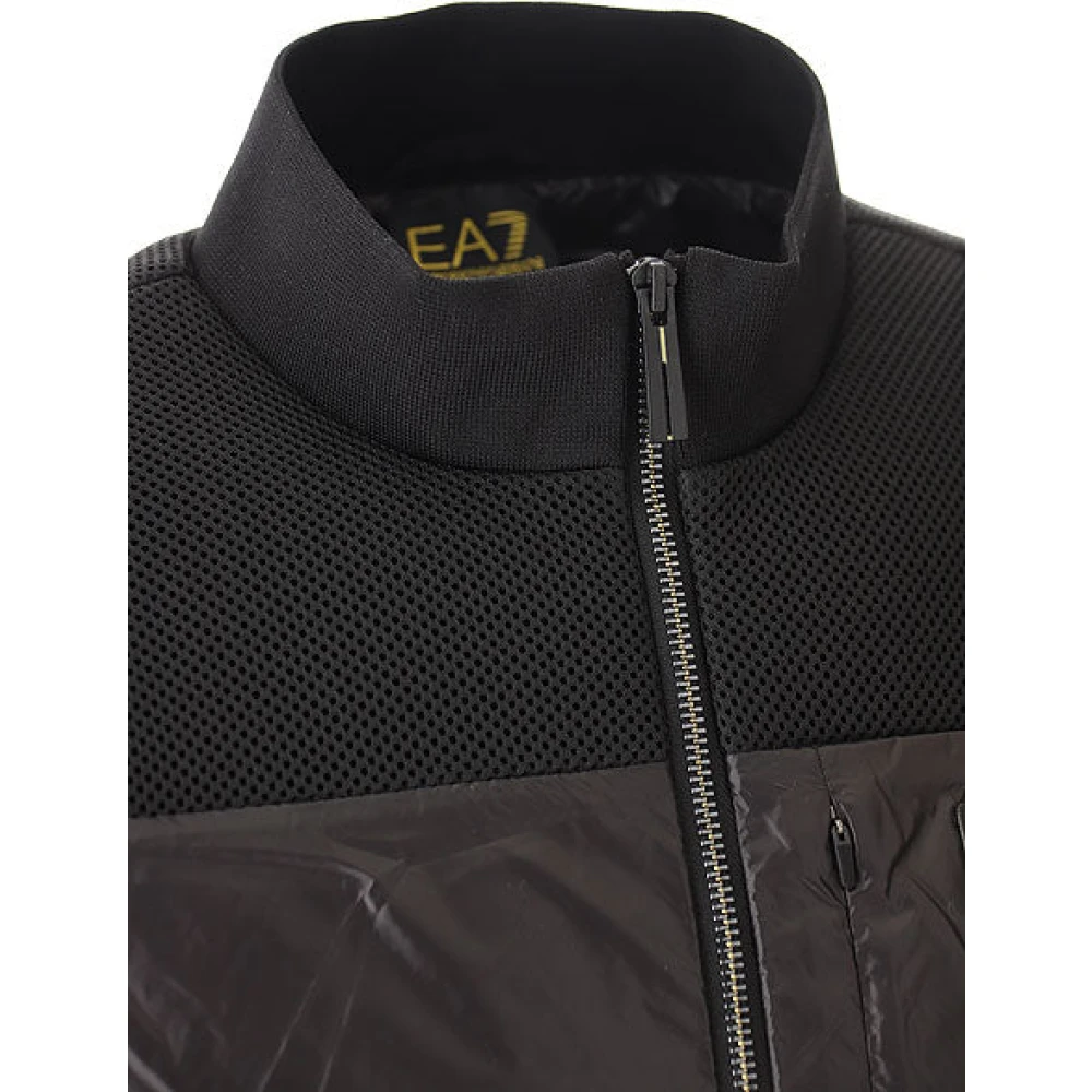 Emporio Armani EA7 Zwarte Crew Neck Zip Jas Ss24 Black Heren