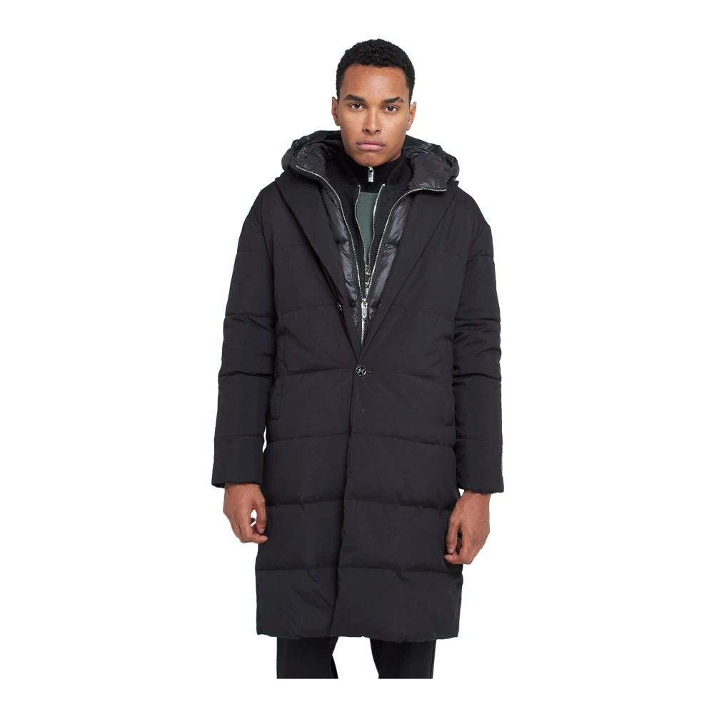 John Richmond Men's Black Long Puffer Jacket With Button - Parkas - M - Coats