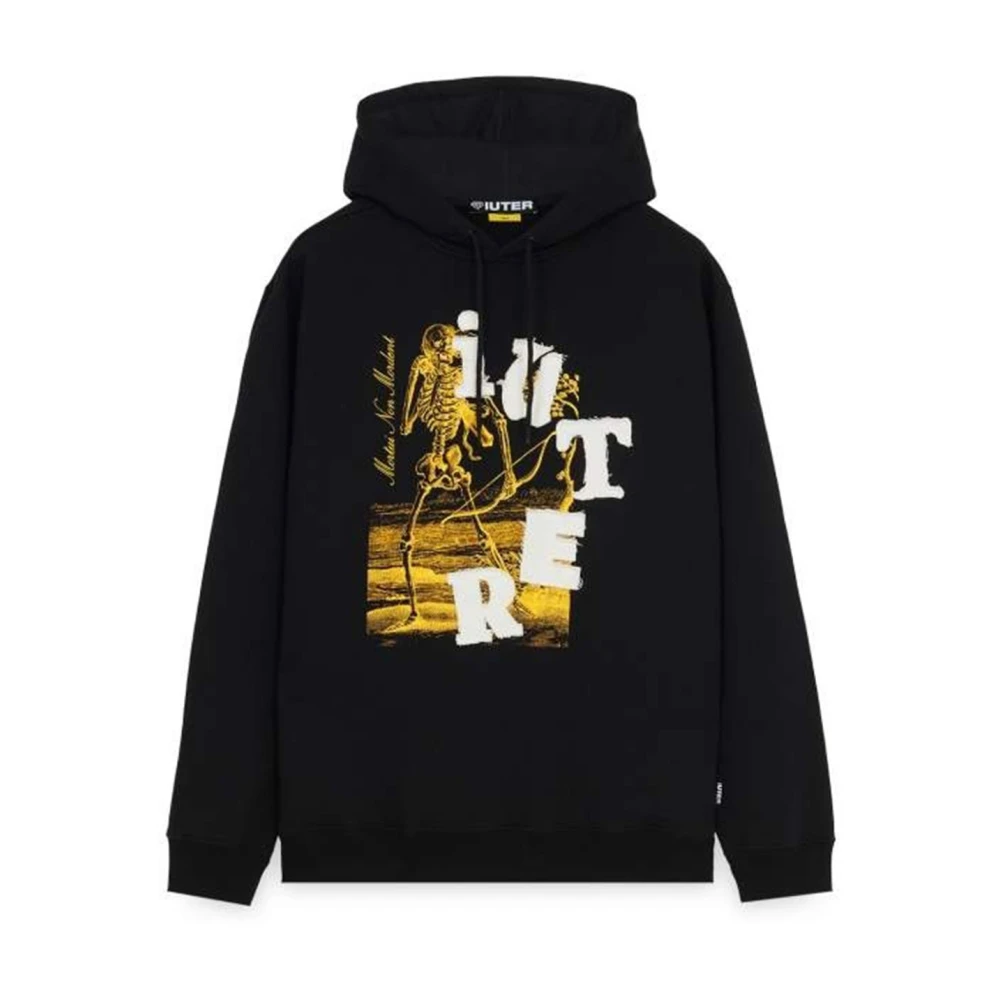 Iuter Zwarte Katoenen Raw Hoodie Lente Zomer 2024 Black Heren