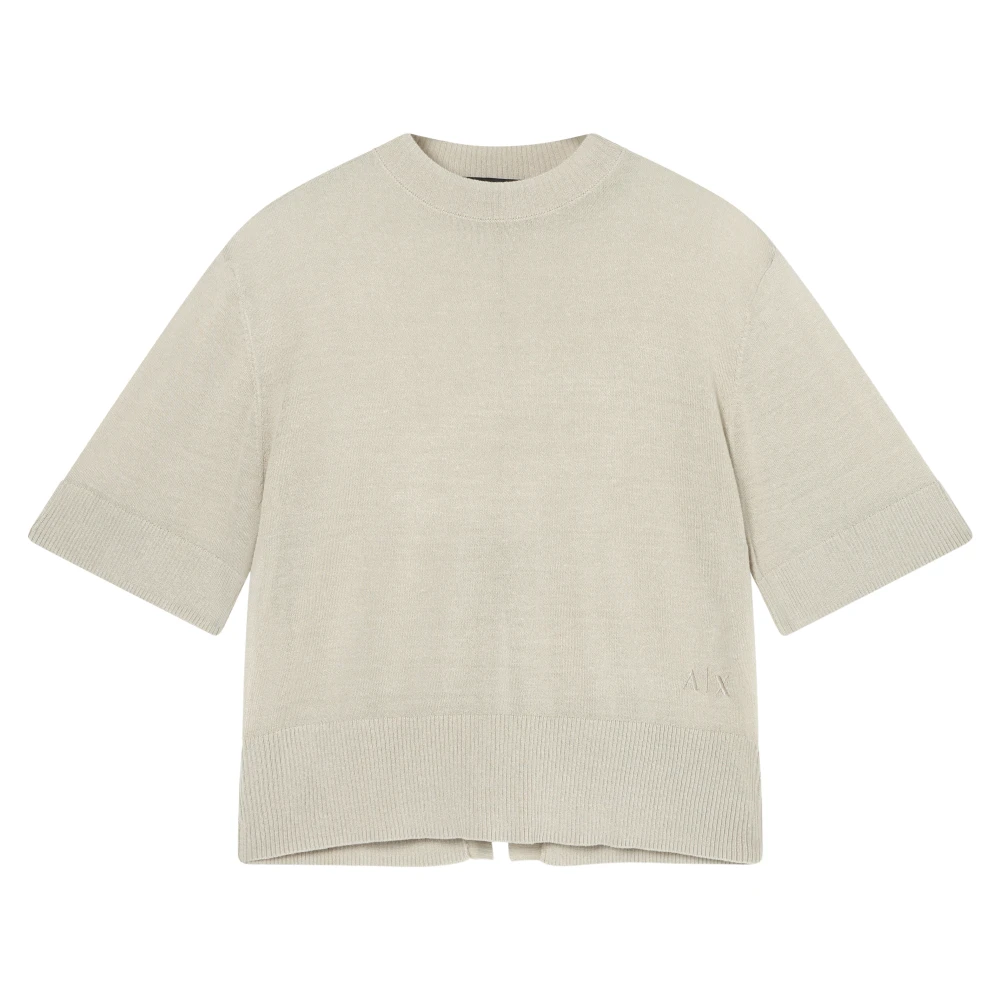 Armani Exchange Women's Beige T-Shirts, S, Linen-Viscose Mix Cut-Out Top