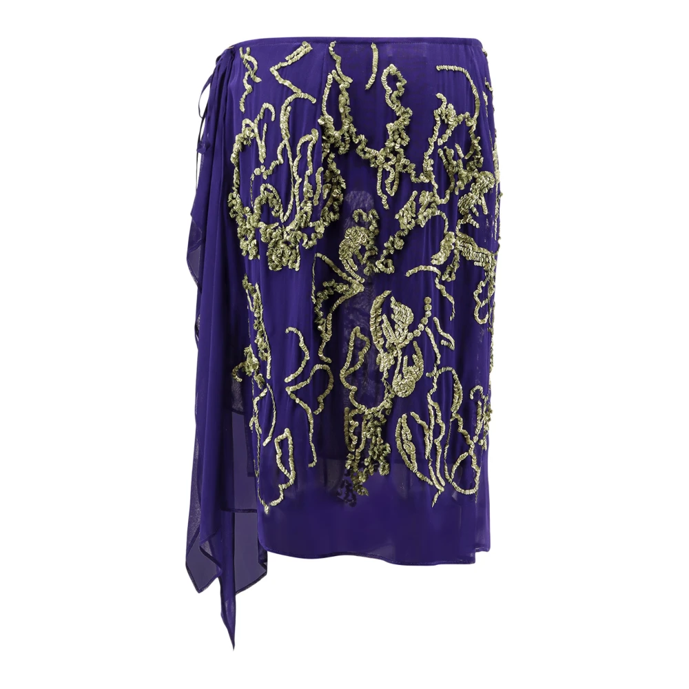 Dries Van Noten Paillet Viscose Rok met Split Purple Dames