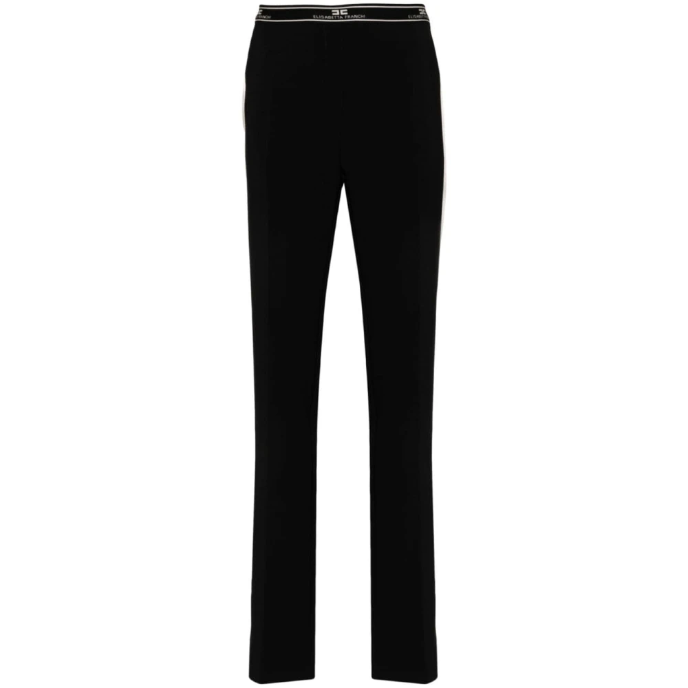 Elisabetta Franchi Zwarte Rechte Broek met Splitten Black Dames