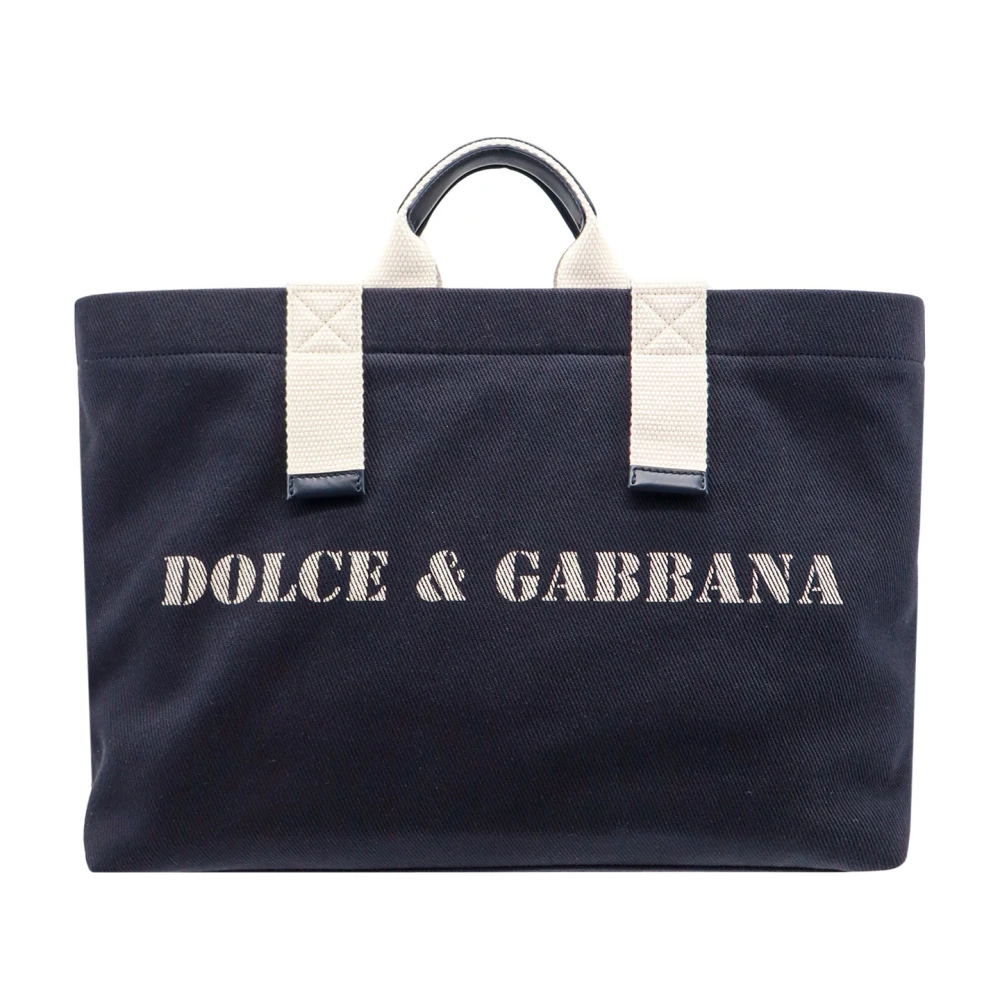 Dolce & Gabbana Canvas Winkel Tas met Logo Blue Heren