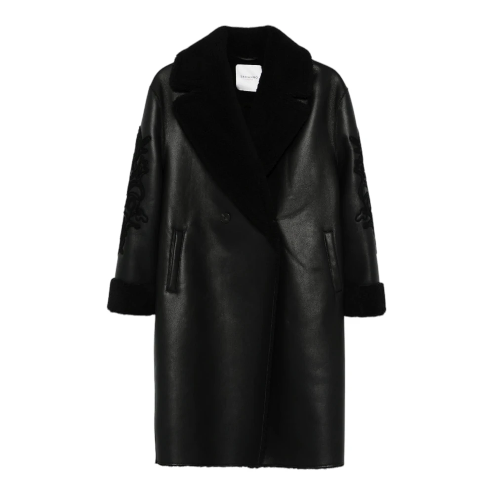 Ermanno Scervino Shearling double-breasted jas met geborduurde mouwen Black Dames