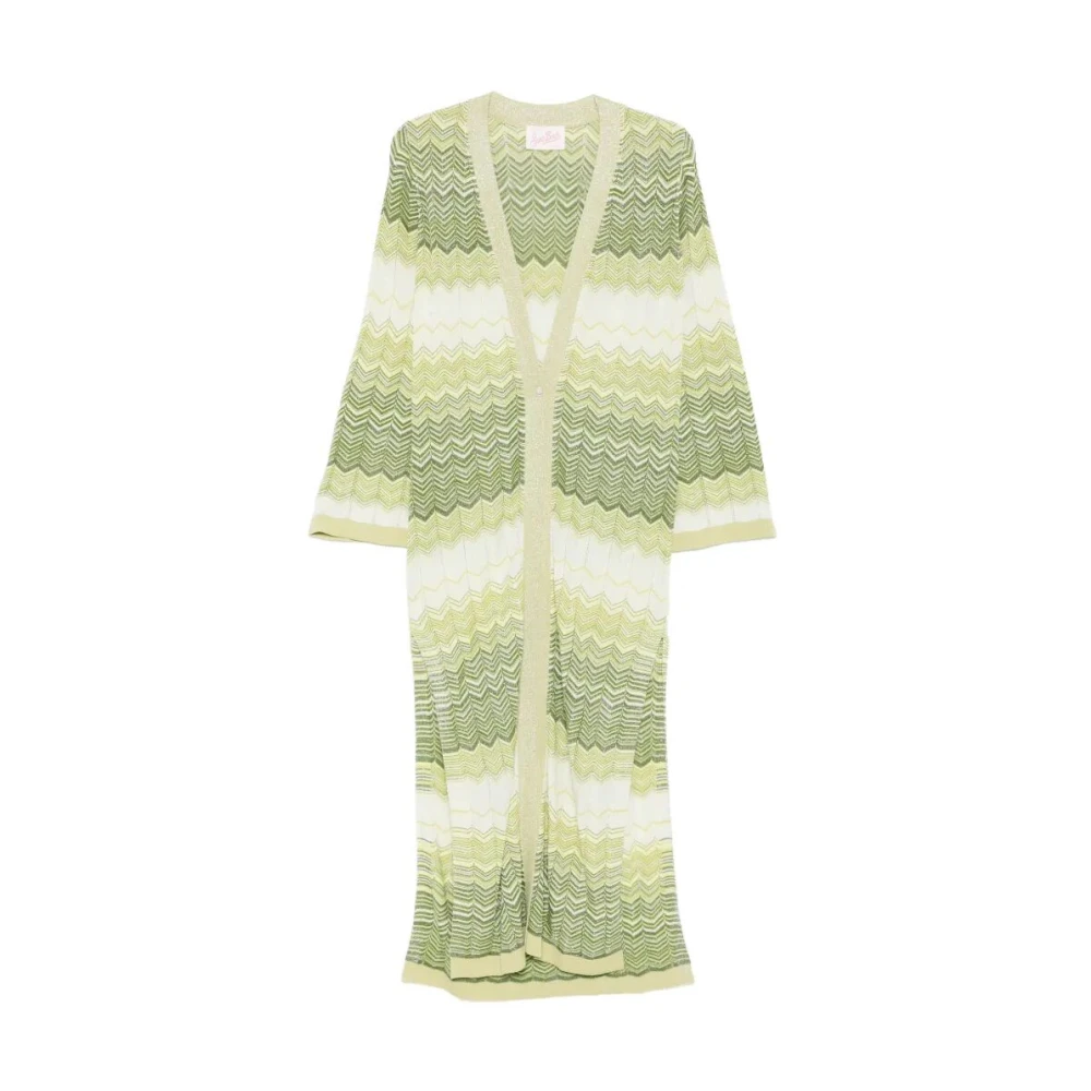 Mc2 Saint Barth Women's Green Tonia Chevron Knit Metallic Cardigan - Long Knitwear - S - Knitwear