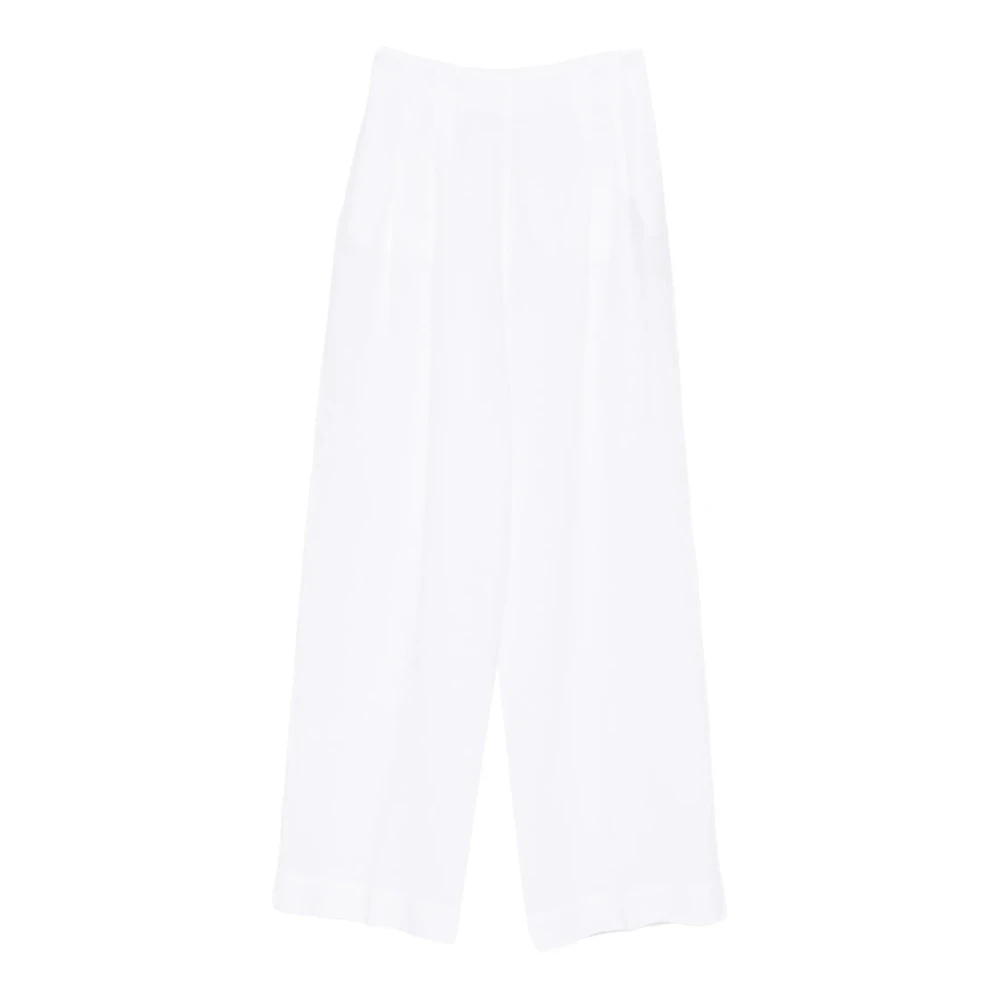 120% Lino White Wide Trousers, Female, 2XS, Wide Linen Trousers