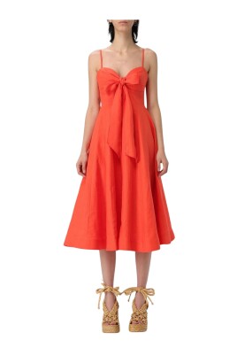 red-linen-bow-dress-elegant-style