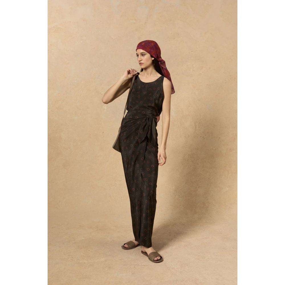 Cortana Zijden Omslagjurk Aquarelprint Black Dames