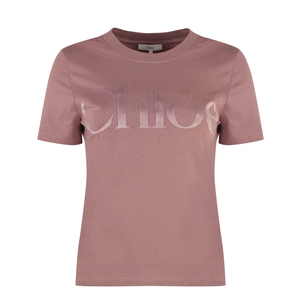 Chloé Women's Pink T-Shirts, M, Cotton Crew-Neck T-Shirt