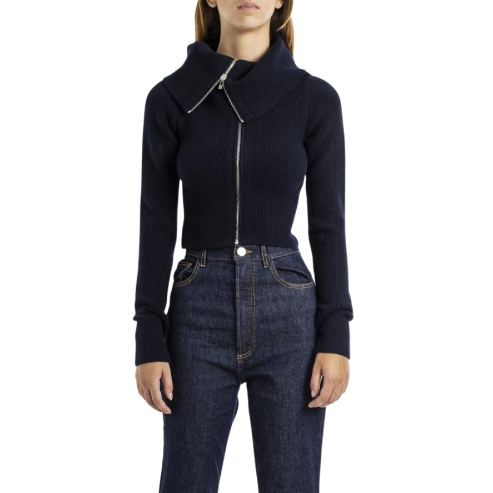 Alaïa Marinblå Ull Dragkedja Kofta Blue, Dam