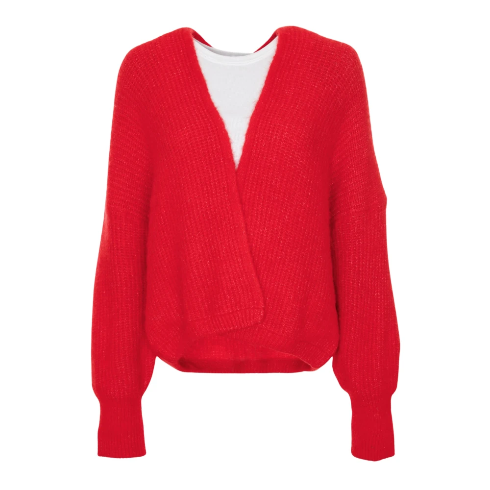 American Vintage Alpaca Blend Oversized Cardigan Red, Dam