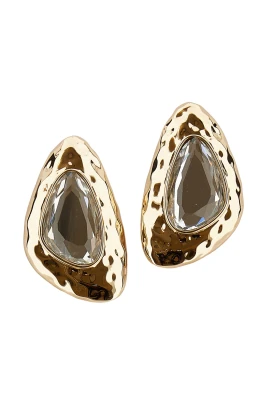 Hammered Gold Crystal Earrings