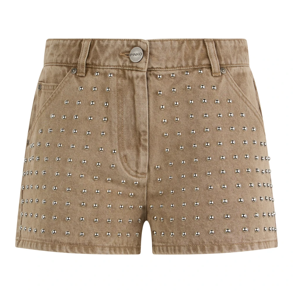 Pinko Women's Beige Denim Shorts, W27, Denim Shorts With Studs