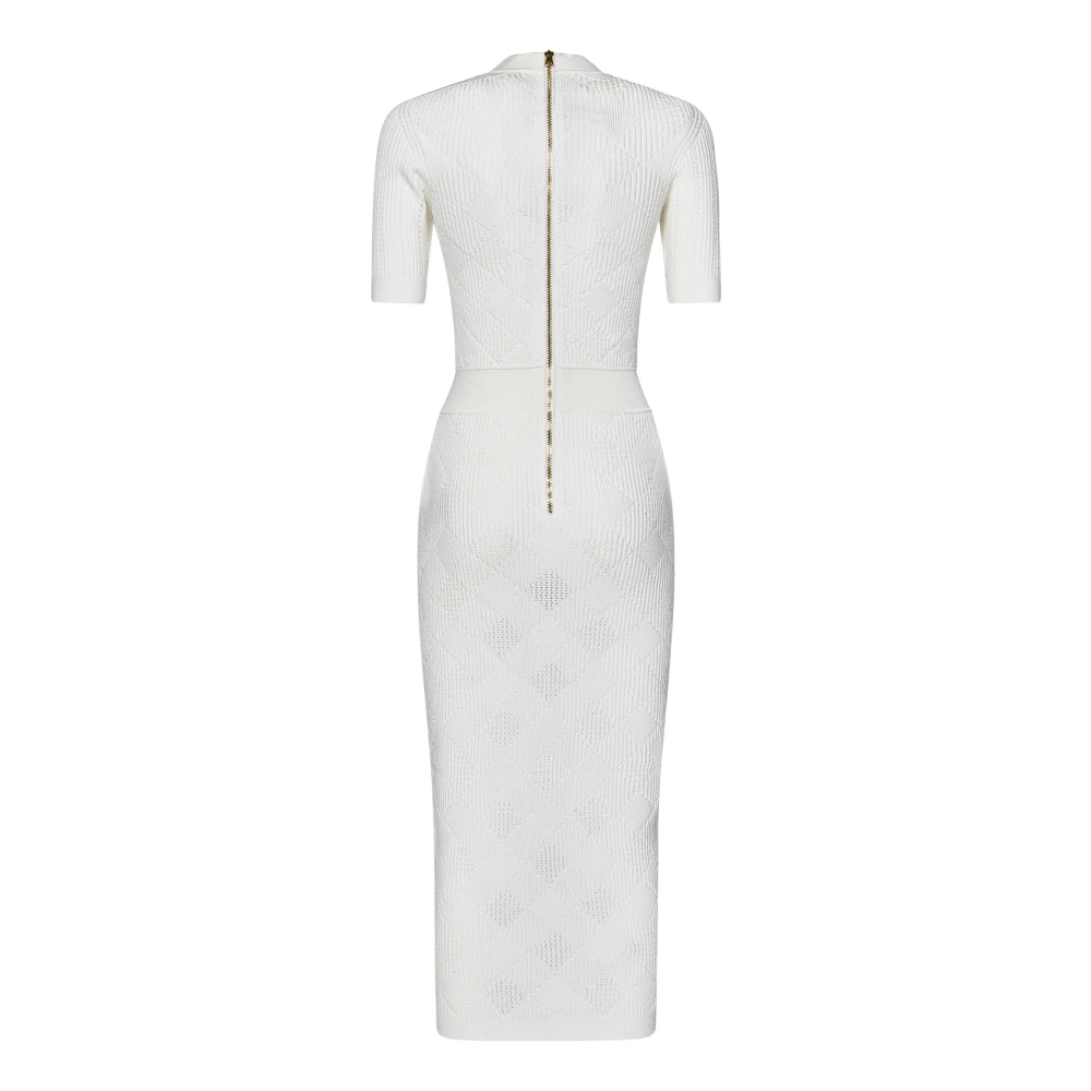Balmain Witte Lange Jurk met Gouden Knopen White Dames