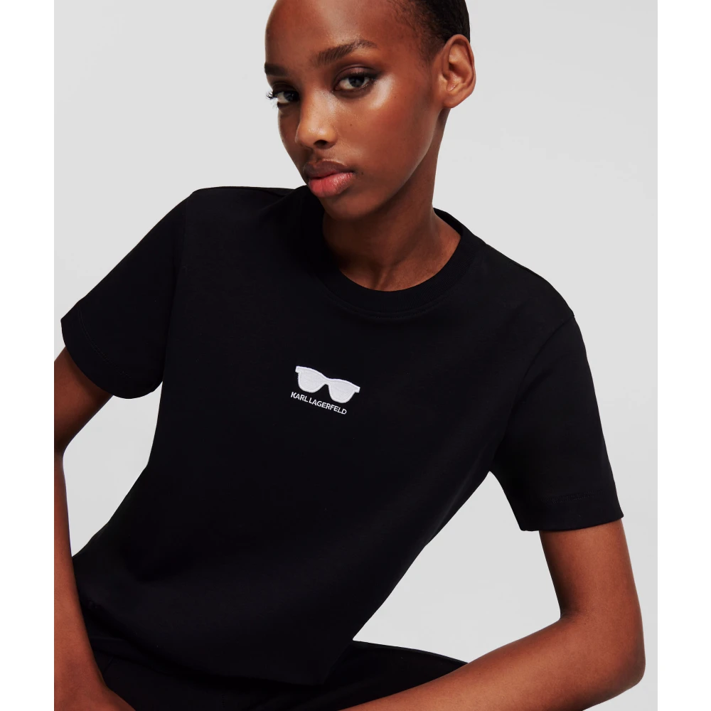 Karl Lagerfeld Biologisch katoenen T-shirt met zonnebrilborduursel Black Dames