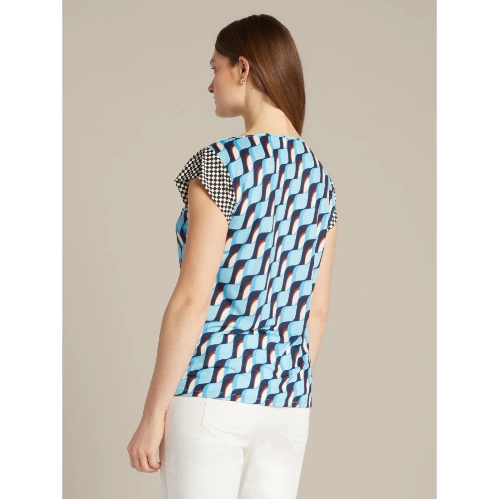 Elena Mirò Geometrisch Print T-Shirt Blue Dames