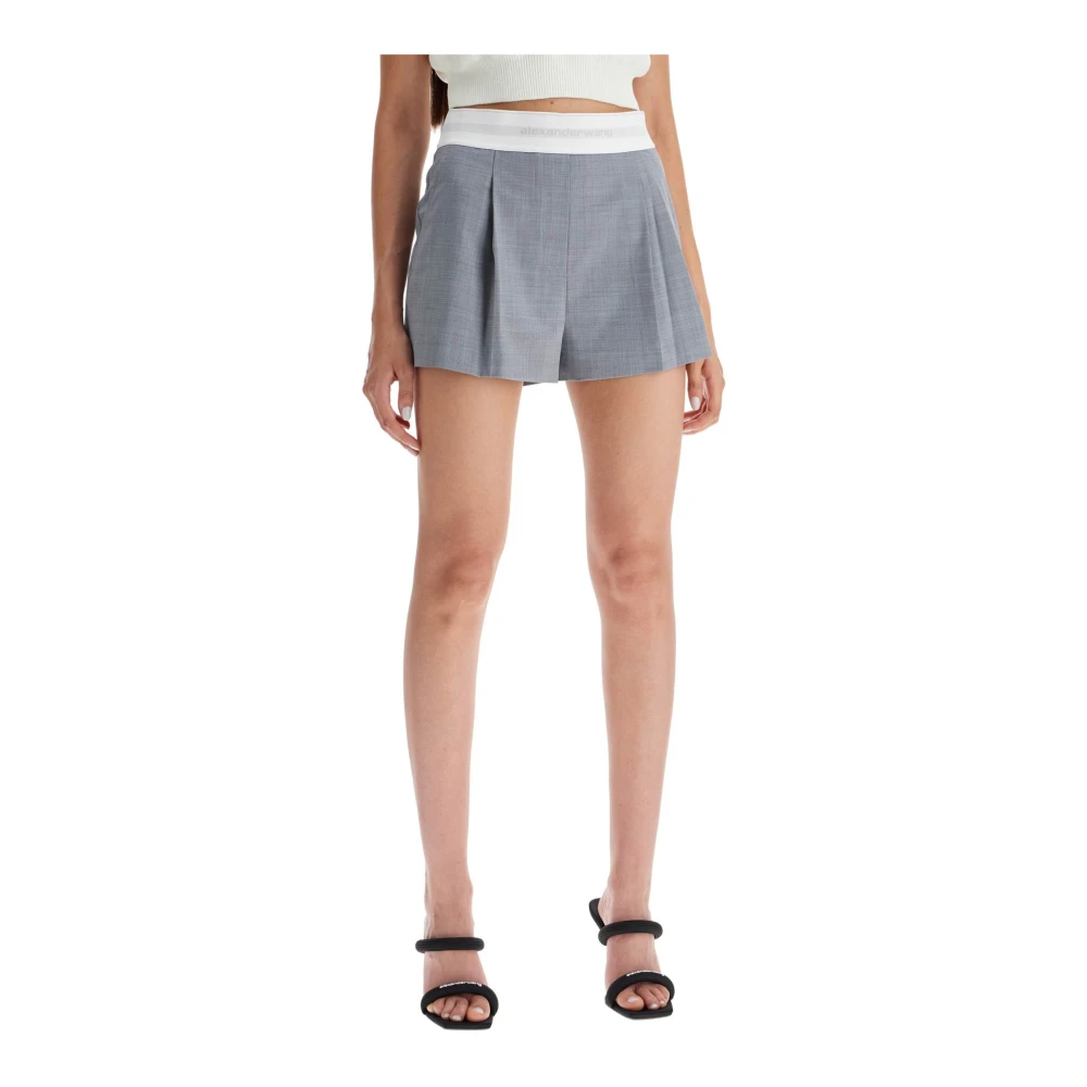 Alexander wang Geplooide wollen shorts met merkband Gray Dames