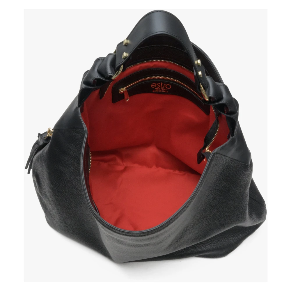 Estro Dames Zwarte Hobo Tas gemaakt van Echt Italiaans Leer Er00114115 Black Dames