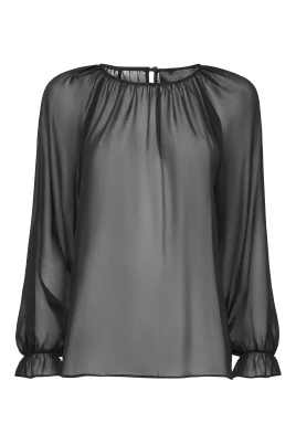 Sidenchiffongblus med rund hals