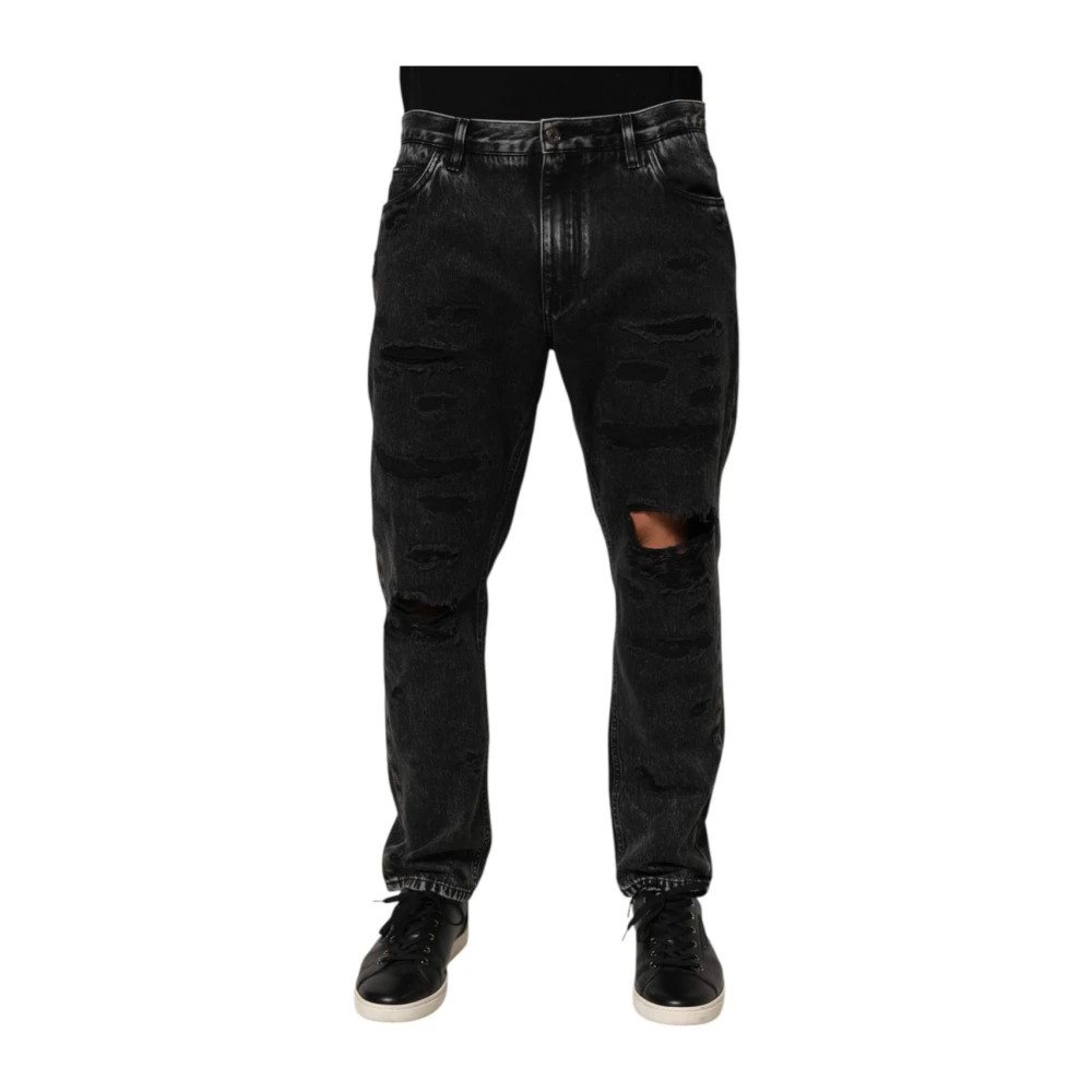 Dolce & Gabbana Black Distressed Loose Fit Denim Jeans - Male - Loose Fit Jeans - L - Jeans