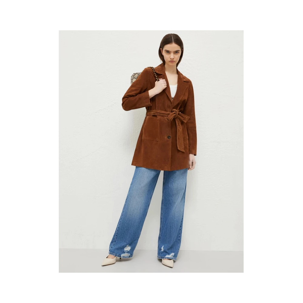 Marella Suede Caban Jas Array Groot Brown Dames