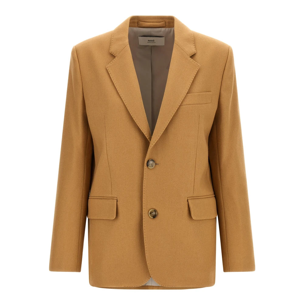 Ami Paris Women's Beige Blazers, 2XS, Single-Breasted Wool Blazer