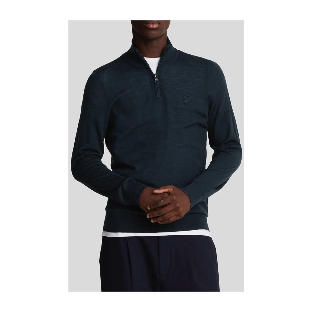Lyle & Scott Blauwe Merino Quarter Zip Sweater Blue Heren