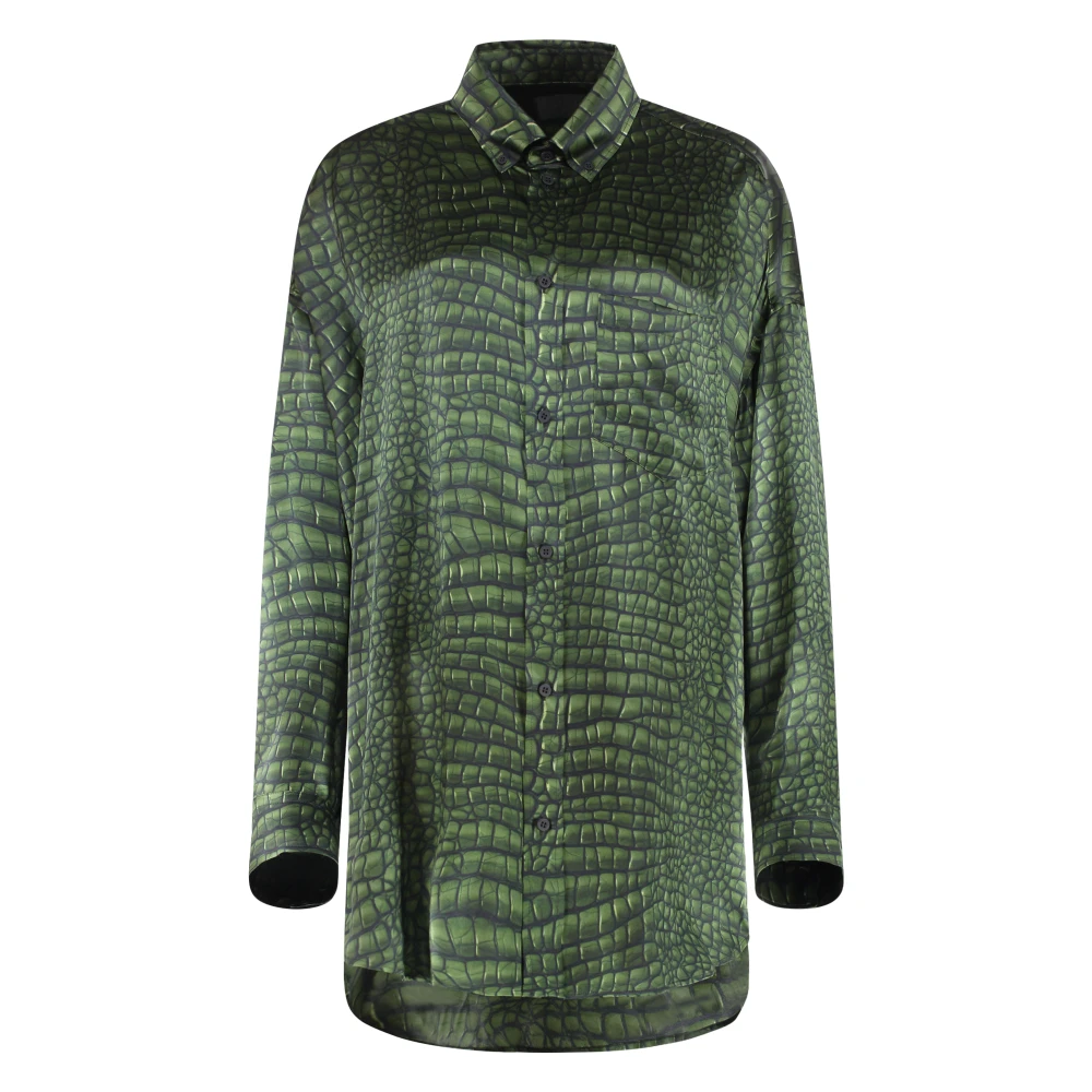 Balenciaga Zijden Krokodillenprint Shirt Green Dames