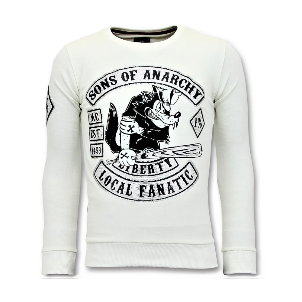 Local Fanatic Strass Sweater Män - Sons of Anarchy Tröja White, Herr