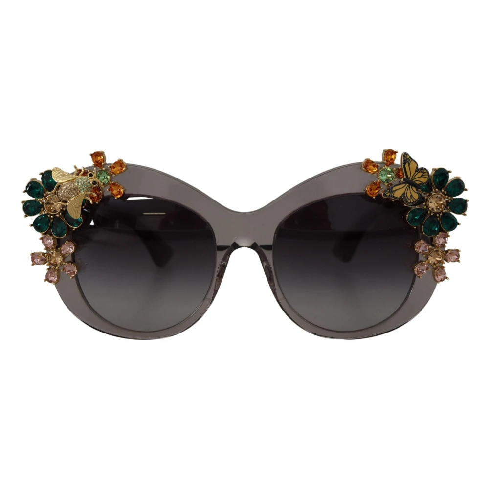 Dolce & Gabbana Grey Acetate Frame Crystals Cat Eye Dg4245B Sunglasses Grå Dam