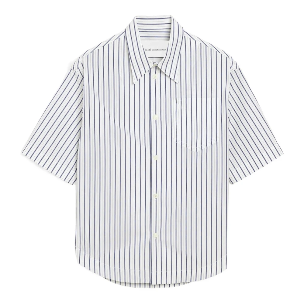 Ami Paris Men's White Ch Large Mc Embossed Adc Wide Shirt