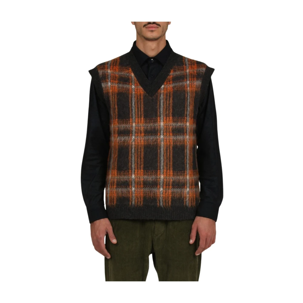 President's Multicolor Sleeveless Jumpers, Male, L, Check Mohair Gilet Vest