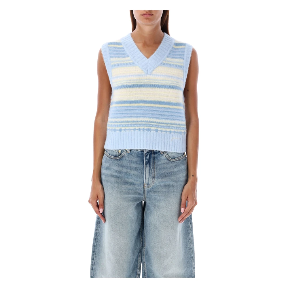 Ganni Zachte wollen gestreepte vest bovenkleding Blue Dames