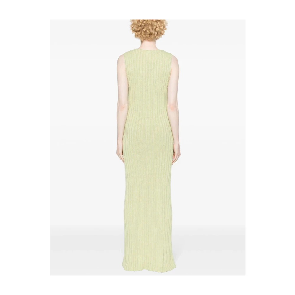 Baserange Geribbelde katoenen knoopjurk in Mimosa Green Dames