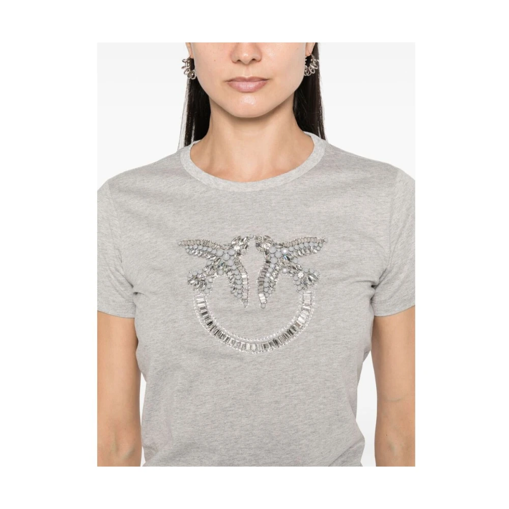 pinko Love Birds Crystal T-shirt Gray Dames