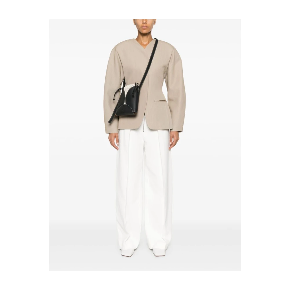 Jil Sander Zwarte Curve Schoudertas met Trekkoordsluiting Black Dames