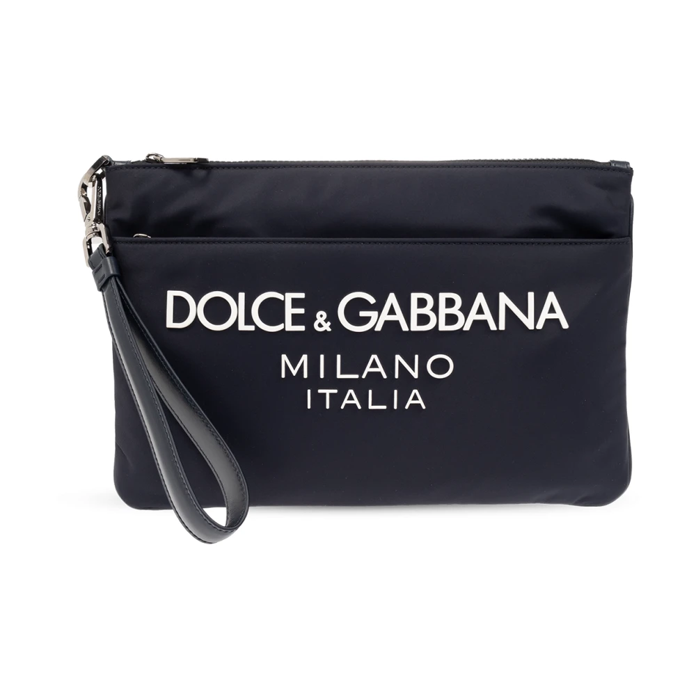 Dolce & Gabbana Nylon Clutch Tasmet Rubberized Logo Blue Heren
