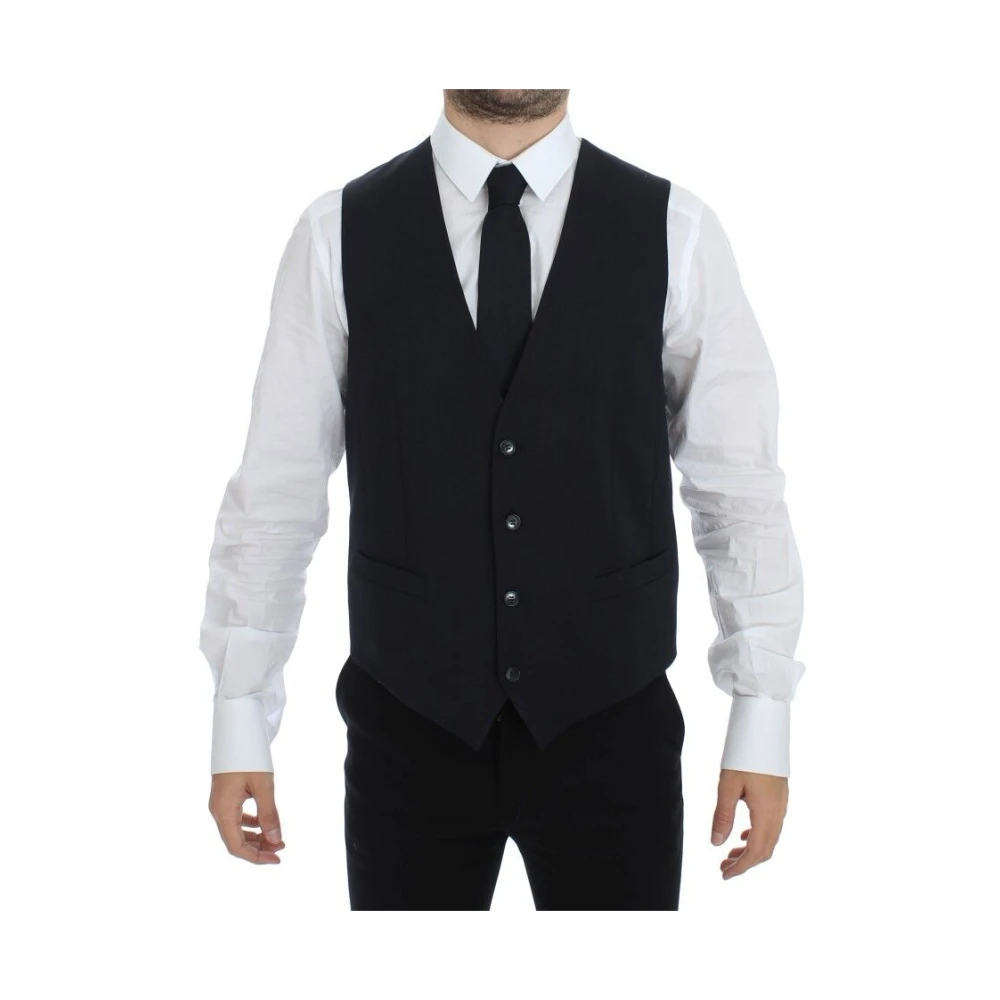 Dolce & Gabbana Men's Blue Cotton Stretch Dress Vest Blazer