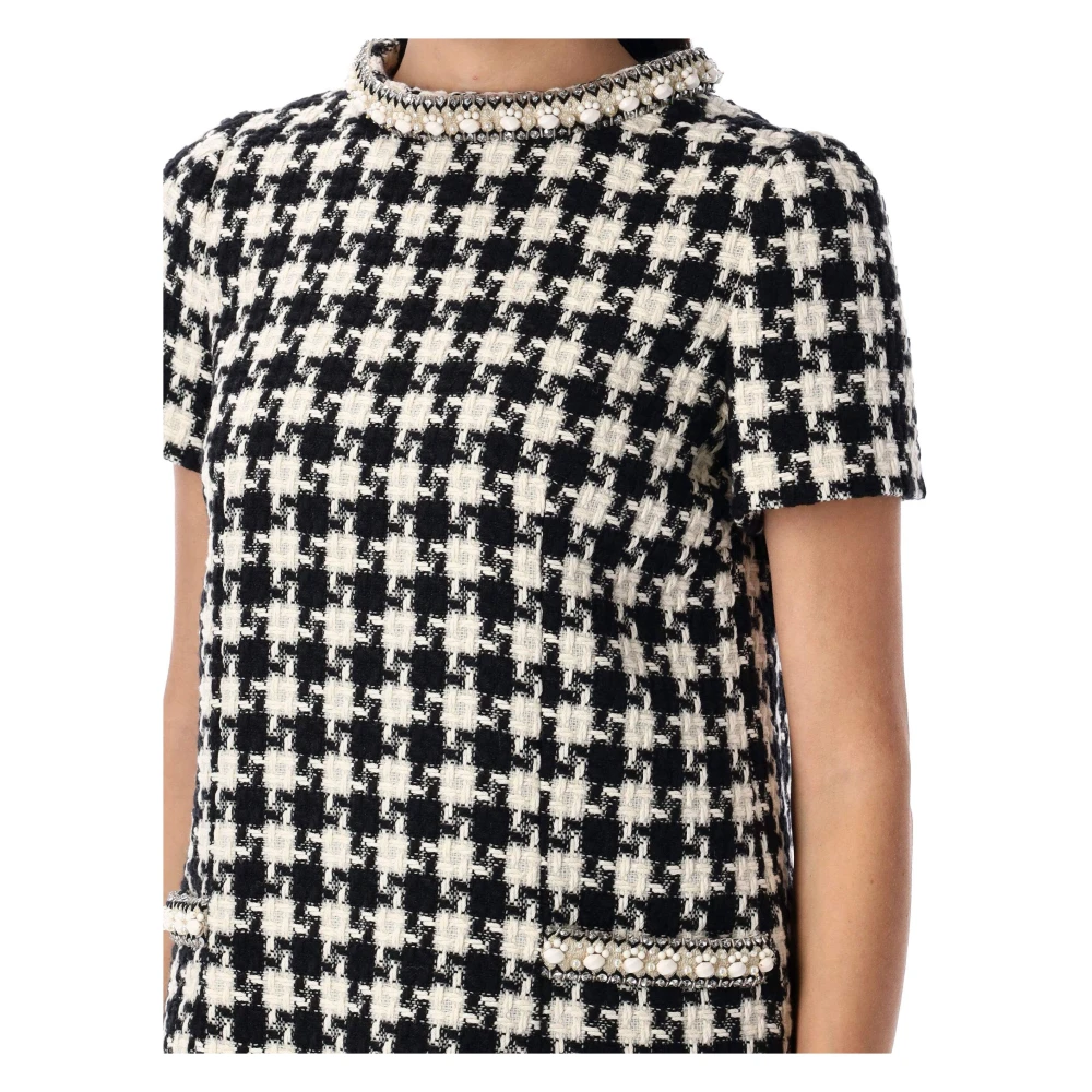 Valentino Garavani Geborduurde Damier Tweed Mini Jurk Black Dames