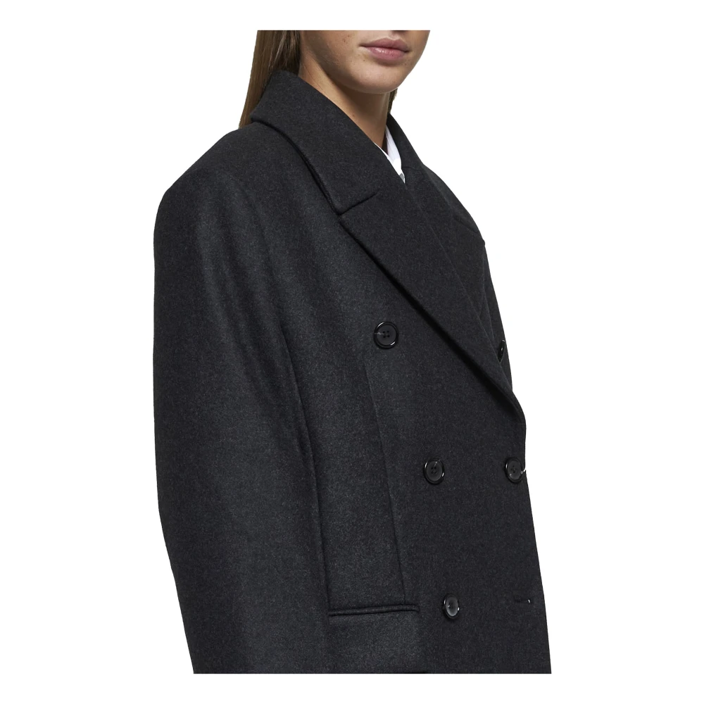 TotêMe Houtskool Grijs Wolmix Midi-jas Black Dames