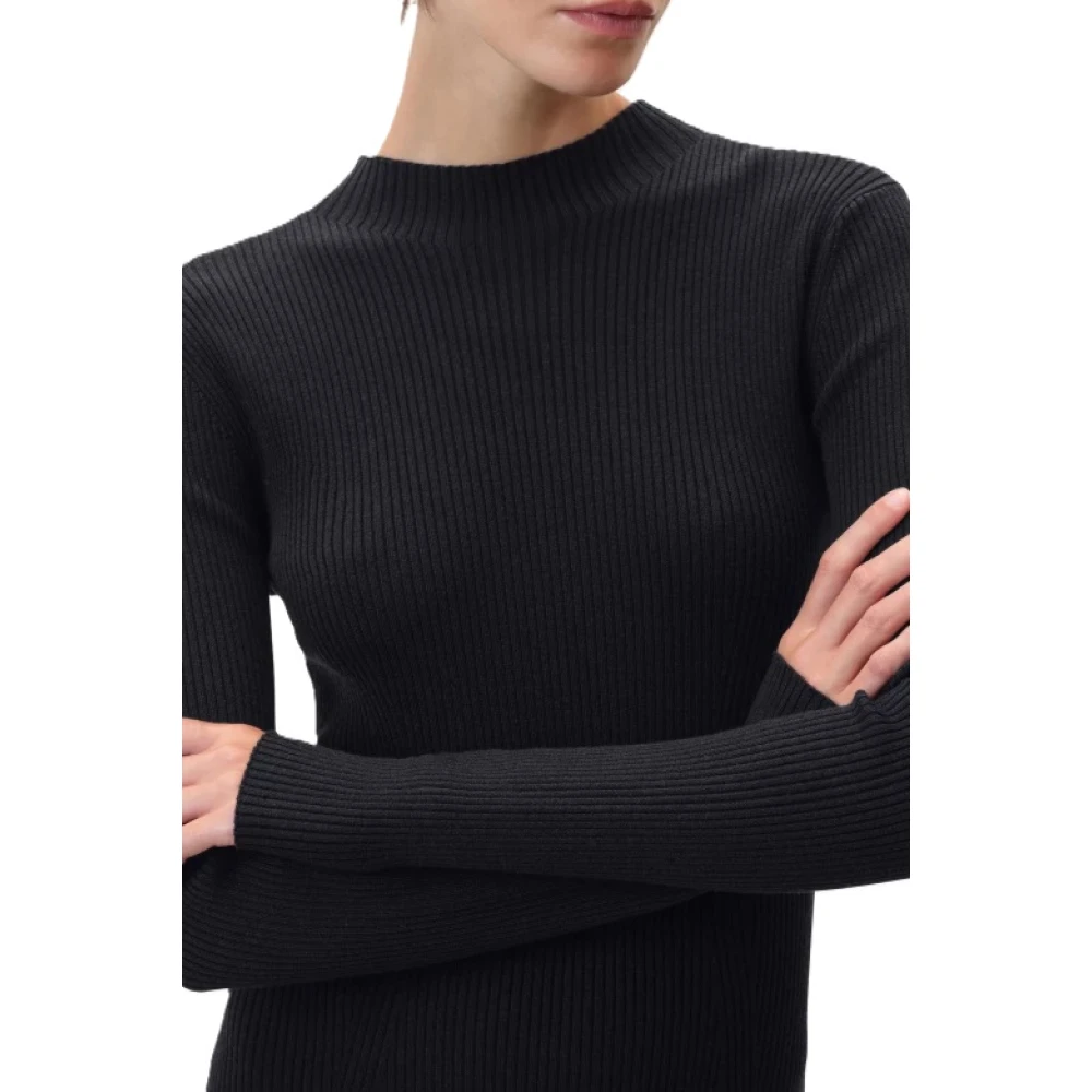 drykorn Geribbeld Gebreide Midi Jurk Korte Kraag Black Dames